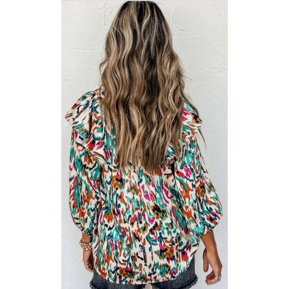 Marissa Blouse Ruffle Top Large Balloon Sleeve Colorful Flutter Y2K Boutique - Picture 2 of 9